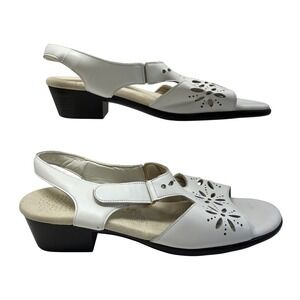 SAS Tripad Comfort White Leather Sunburst Laser Cut Slingback Sandals Women 10 N